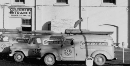 1956: Business continued to grow, and Holmes electricians were wiring at least one house a day, in addition to selling and installing appliances.