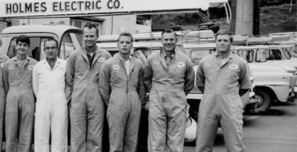 1950: During the post-war expansion of the 1950s, Holmes was selling and installing the latest “high technology” appliances, which included stoves and refrigerators. People needed new wiring for their new electronic devices, and Holmes became the area leader in electrical services.