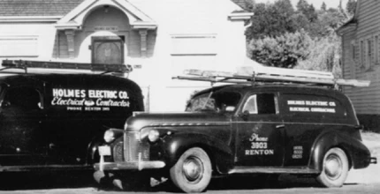 1945: Jay and Gene became partners and started Holmes Electric. The company’s humble beginnings were in the basement of Jay and Karmen’s Renton home.